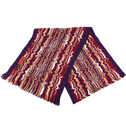 Missoni Soft Knit Wool Scarf in Red/White/Purple/Tan