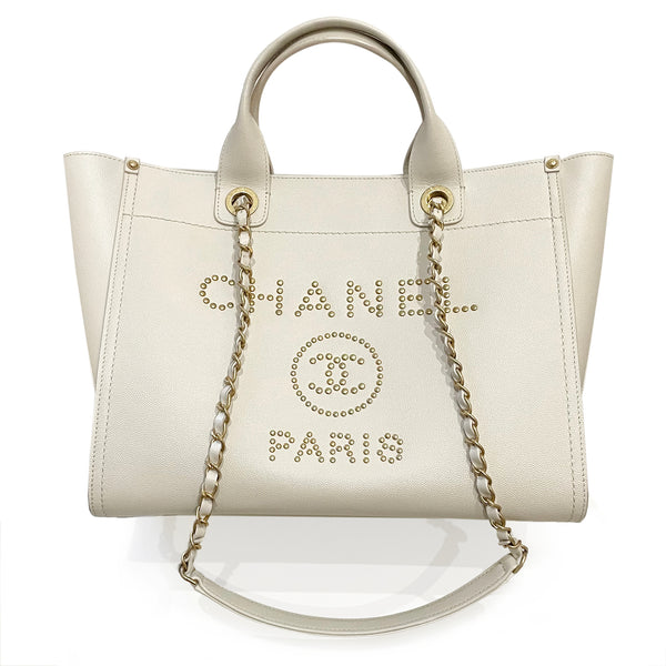 Chanel Deauville Small Studded Ivory Tote