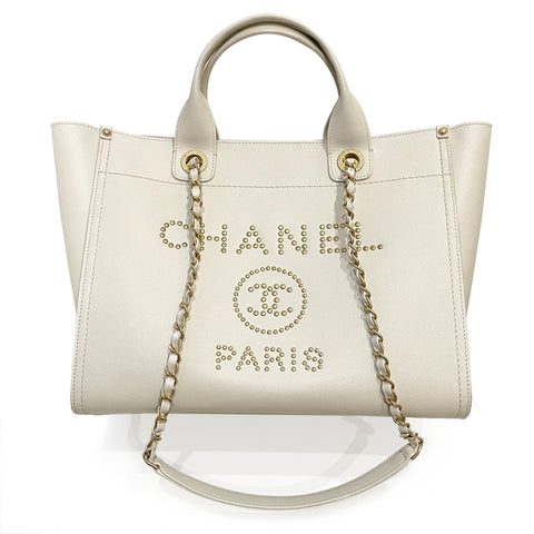 Chanel Deauville Small Studded Ivory Tote
