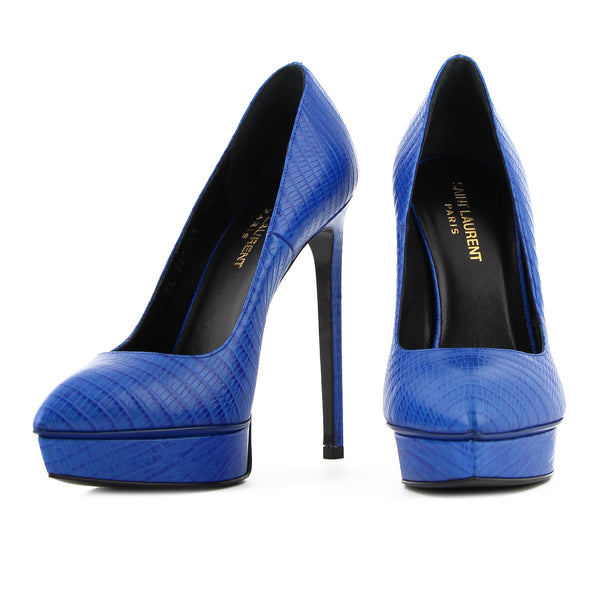 Saint Laurent Indigo Blue Lizard Embossed Janis Pumps sz 39/8.5