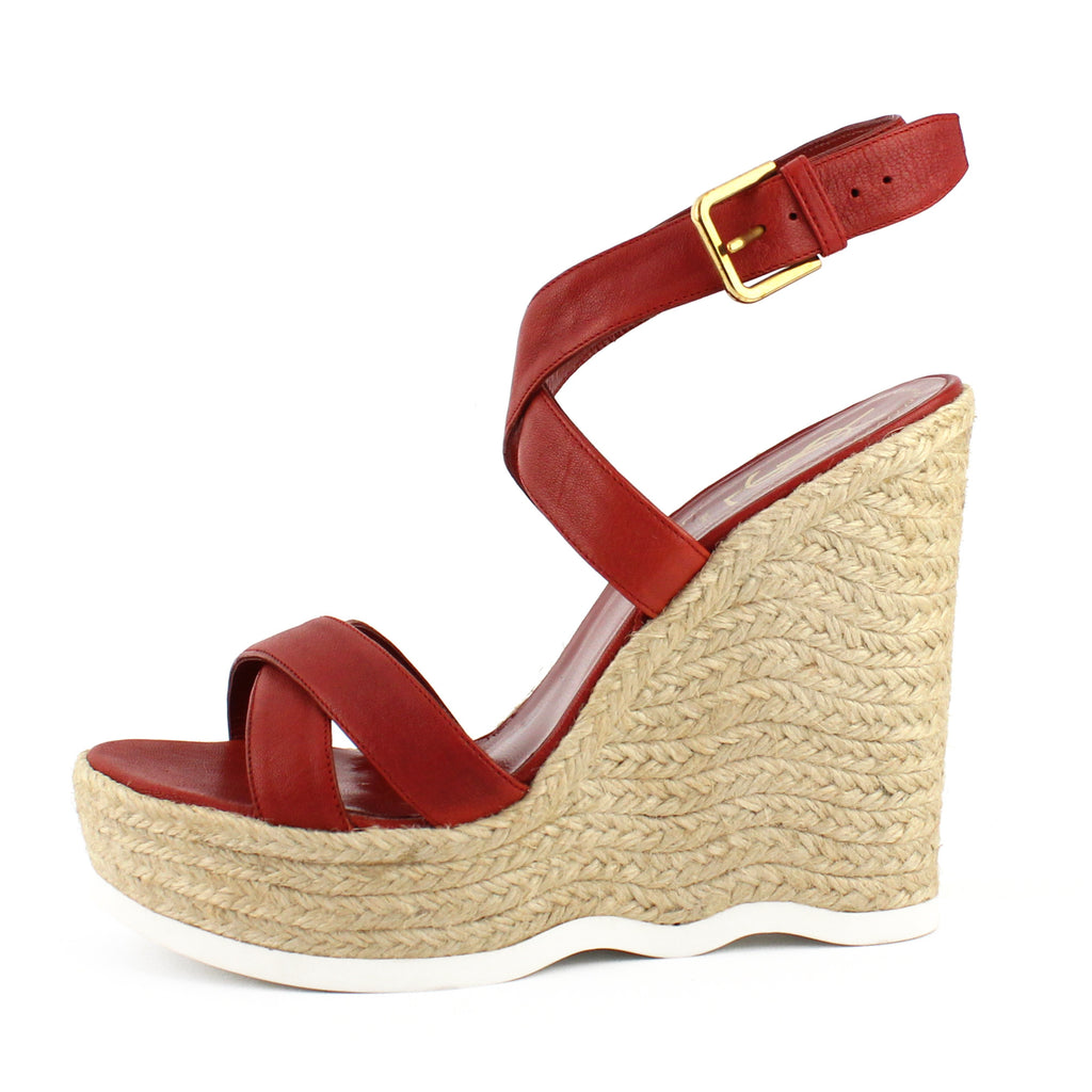 LUXUCA.COM YSL Dark Orange Malo Wedge Platform Sandals sz 39.5 9