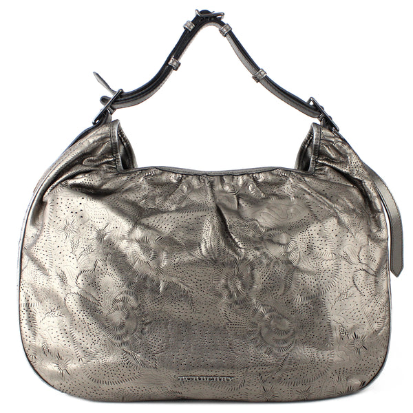 Burberry Metallic Perforated Lace Avondale Leather Hobo Bag