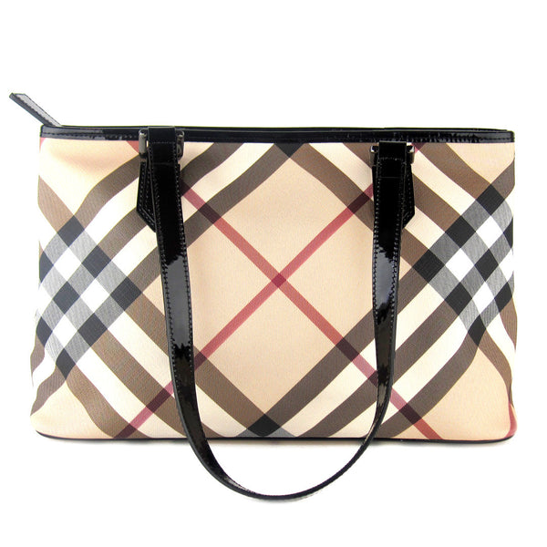 Burberry Novacheck Black Patent Zip Tote