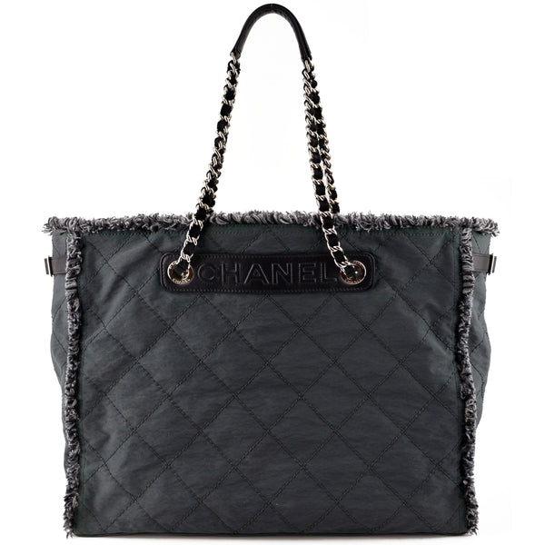 Chanel Fringed Edge Charcoal Coated Canvas & Leather Tote
