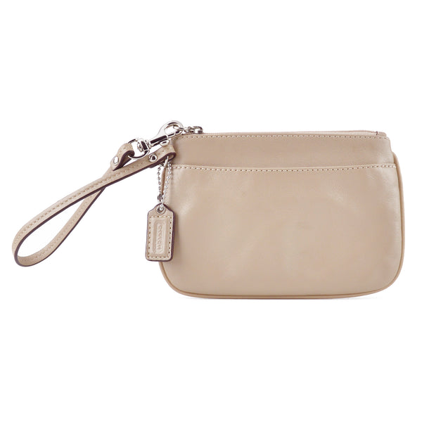 Coach Small Taupe Beige Leather Wristlet Clutch