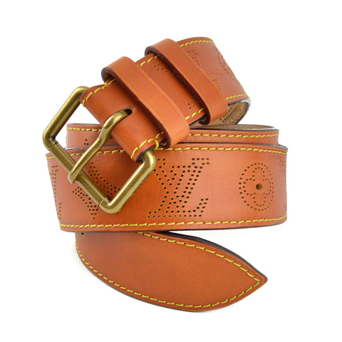 Louis Vuitton Cognac Monogram Perforated Leather Belt