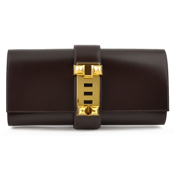 Hermes Medor 29 Chocolat Box Calf Leather Clutch