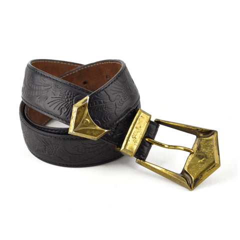 Balmain Tooled Black Leather Belt sz 36 / XS