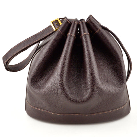 Hermes Market Chocolate Leather Bucket Bag