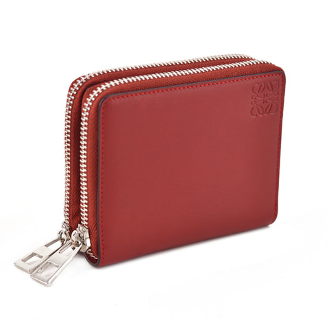 Loewe Carmine Red Double Zip Compact Leather Wallet