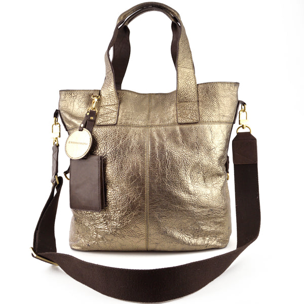 BCBG Metallic Gold Bronze Leather Tote Shoulder Bag