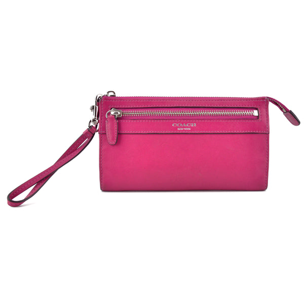 Coach Fuchsia Pink Leather Zip Clutch Wristlet Wallet
