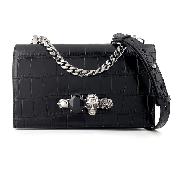 Alexander McQueen Jewelled Skull Croc Chain Shoulder Bag