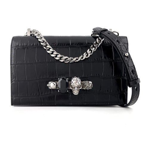 Alexander McQueen Jewelled Skull Croc Chain Shoulder Bag