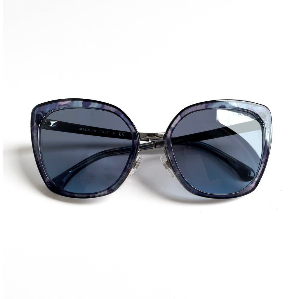 CHANEL 5291BA c1487S2 Blue Silver Crystals Sunglasses Blue Lens