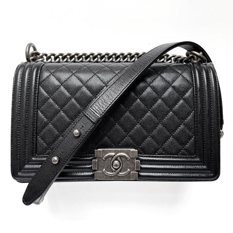 Chanel Black Caviar Medium Boy Bag - Ruthenium HW