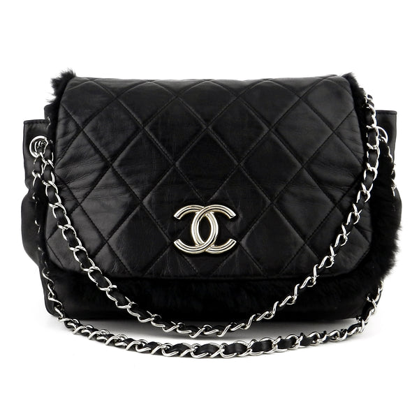 Chanel Black Quilted Lambskin Orylag Fur Flap Shoulder Bag