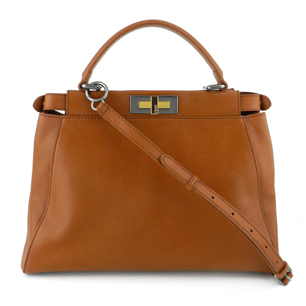 Fendi Peekaboo Medium Cognac Calfskin Satchel & Crossbody