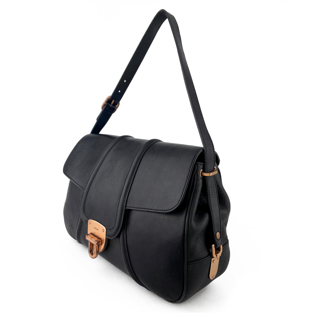 Vintage GUCCI Web Leather Shoulder Bag Turnlock Black at 1stDibs