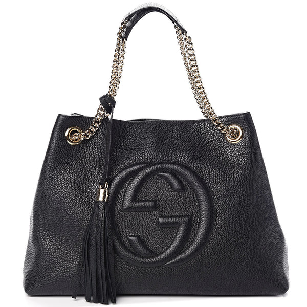 Gucci Soho Medium Black Leather Chain Tote