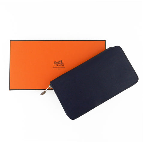 Hermes Navy Blue Silk'In Classic Long Zip Wallet