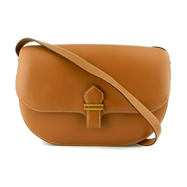 Hermes Vintage Gold Box Calf Leather Saddle Crossbody Bag