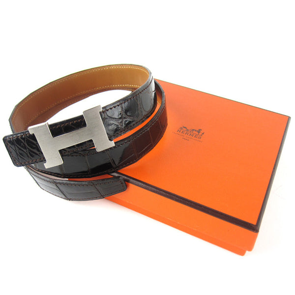 Hermes Crocodile & Silver H Belt 70
