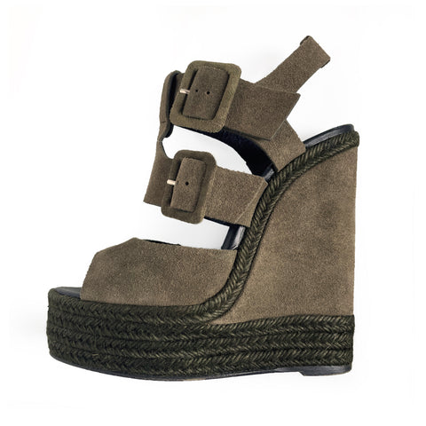 Pierre Hardy Khaki Green Suede Platform Wedge Sandals sz 39 / 9