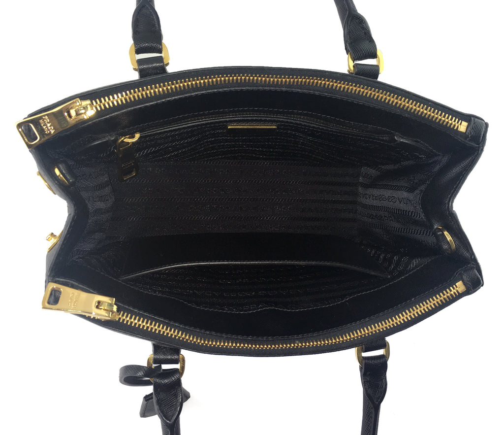 Prada Saffiano Lux Black Medium Satchel Handbag 