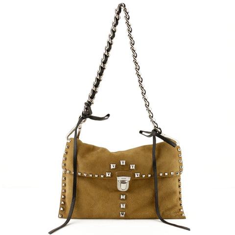 Prada Studded Tan Suede Clutch & Shoulder Bag